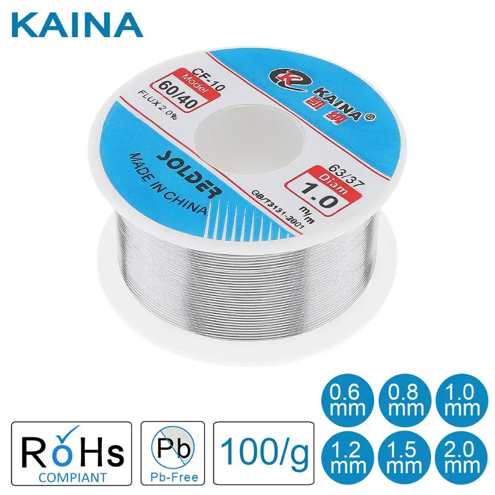 Паяльная проволока kaina 0 5/0 6/0 8/1/1.2/1.5/2.0 мм 100 г 60/40 флюс 2.0% олово для свинцового