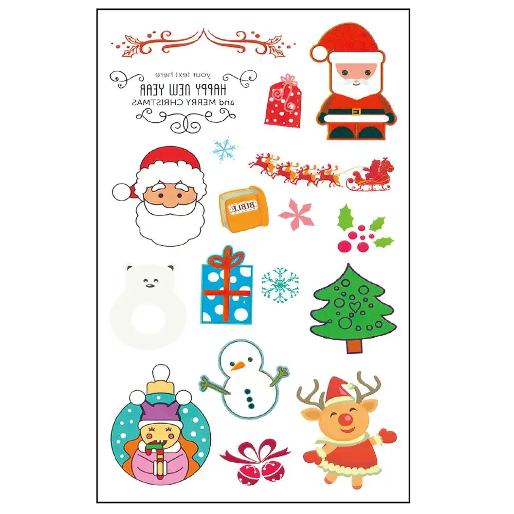 Lote de 6 hojas de calcoman&iacute;as para tatuajes temporales, calcoman&iacute;as de transferencia navide&ntilde;a para tatuajes de Pap&aacute; Noel y mu&ntilde;eco de nieve, regalo de decoraci&oacute;n facial para fiestas, 120 pegatinas-5
