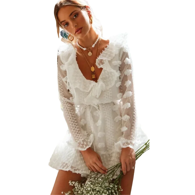 Cарафан женский летний Сексуальное ажурное Кружевное белое платье элегантное