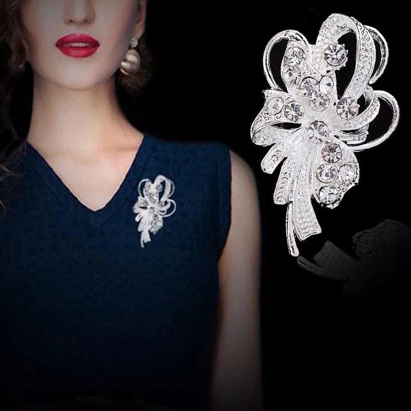 

Rhinestone Badge Crystals Brooch Hot Elegant Wedding Bridal Pin Corsage Accessories Flower Pin Fashion Jewelry For Mother Gifts