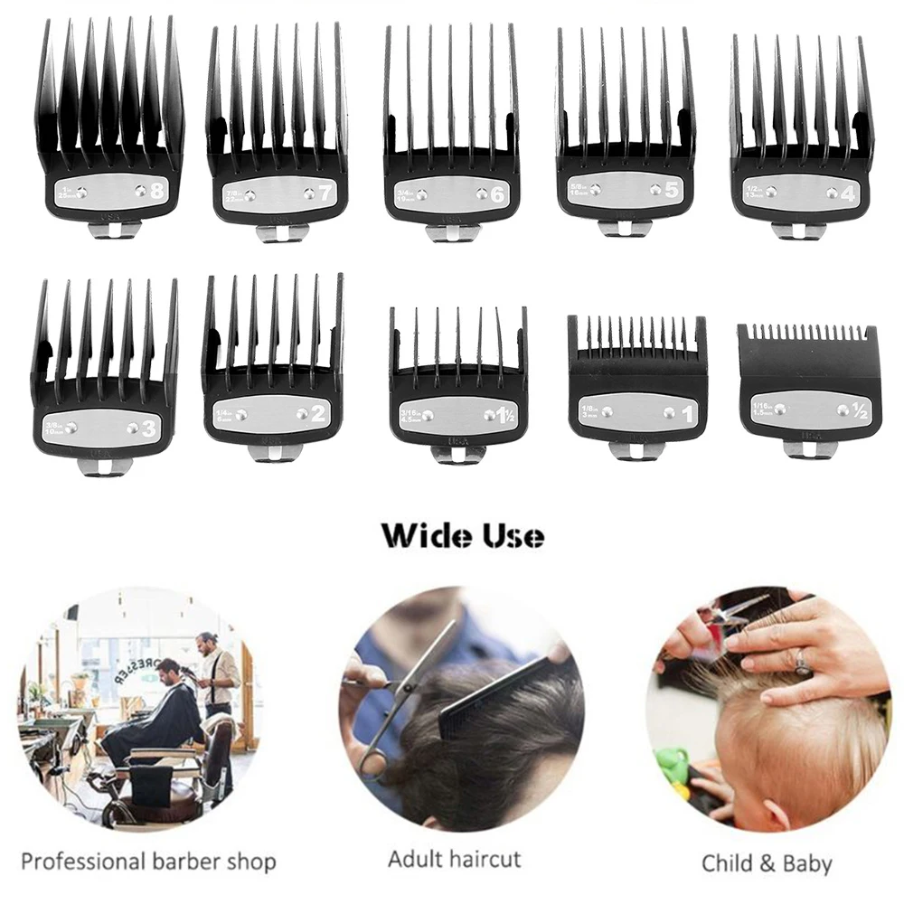 

10pcs Professional Universal Hair Clipper Limit Comb Cutting Guide Attachment Size Barber Set Fits All Full Size Clippers