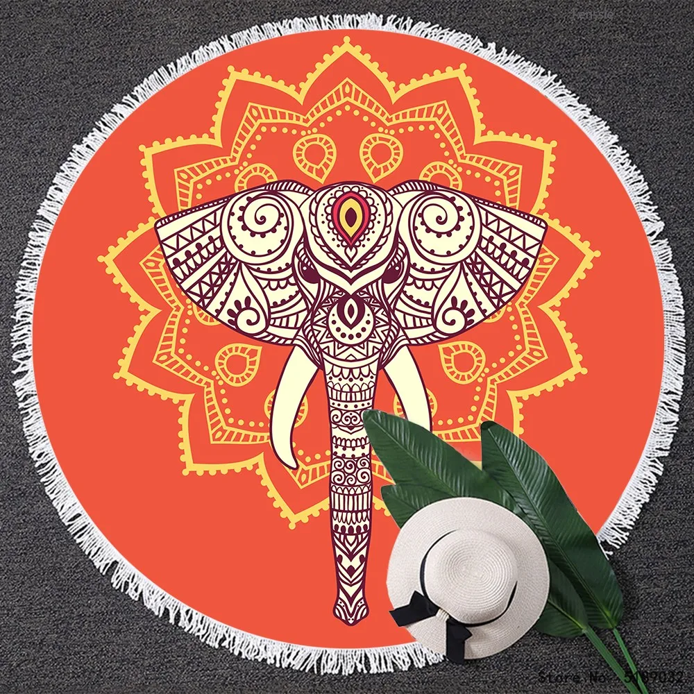 150 см микрофибра пляжное полотенце 3D Слоны печать круглая кисточка одеяло для