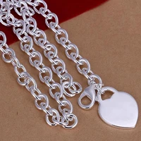 bayttling silver color 18 inch to glossy double heart pendant necklace for woman man fashion wedding gift jewelry