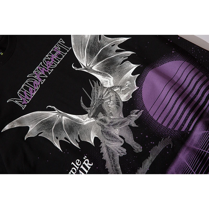 

2021 New T-Shirt Men Devil Flying Dragon Moon Print Short Sleeve Cotton Harajuku Casual Tees Shirt Hip Hop Loose Tops Streetwear