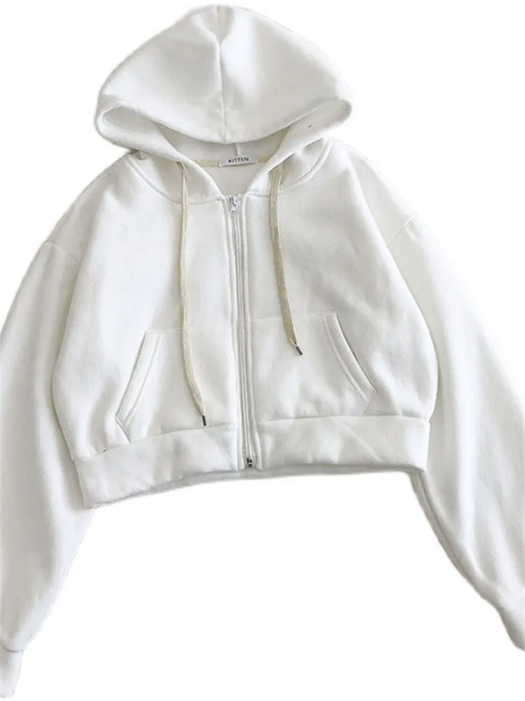 

2021 spring new Korean casual short jacket women hooded zipper thick loose sweater women