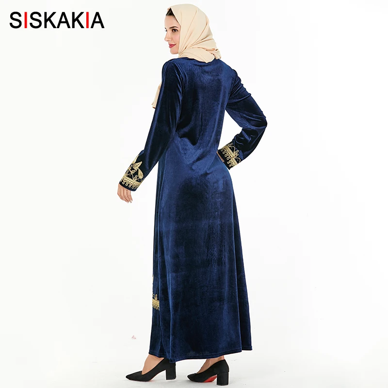 Siskakia арабские платья абайя шикарные Золотые листья Вышивка мусульманское