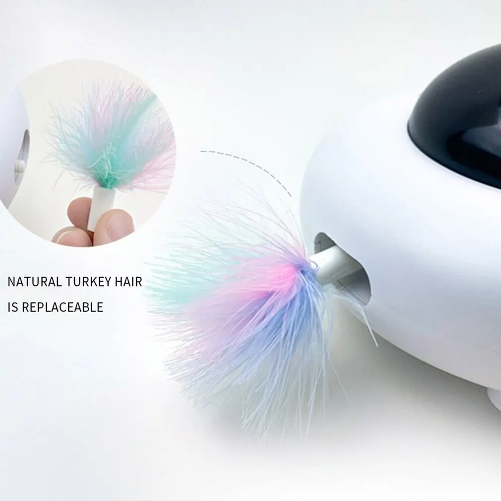 

Electric Cat Toy Smart Teaser Auto Steering Cat Teaser Clean Cat Hair USB Charging Cat Teaser Replaceable Feather