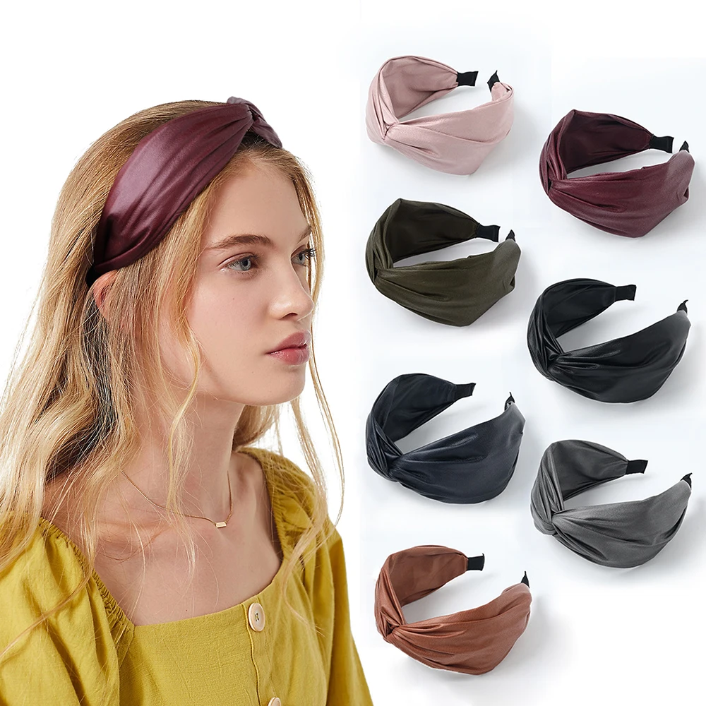 Роскошная простая кожаная повязка на голову с узлом широкий ободок для волос