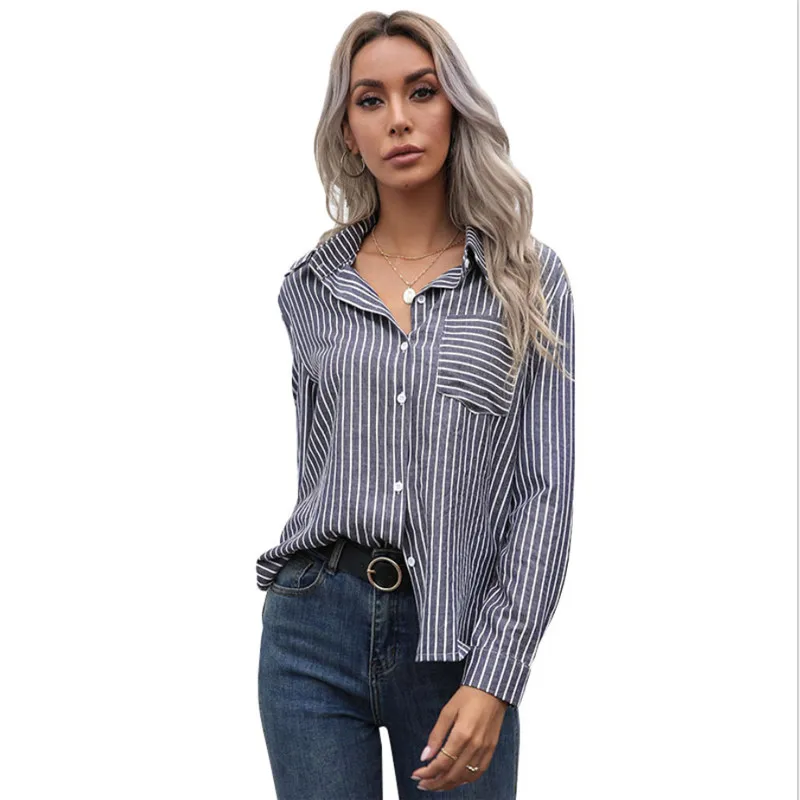 

hirigin Summer Women's Long Sleeve V-Neck Striped Shirt 2021 Fashion Casual Party Club Street OL Shopping Wear Blouse