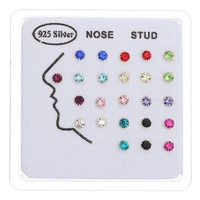 24pcs nose studs piercing 925 silver crystal body jewelry fake septum fashion women girl ear bone earrings 2mm3mm wholesale