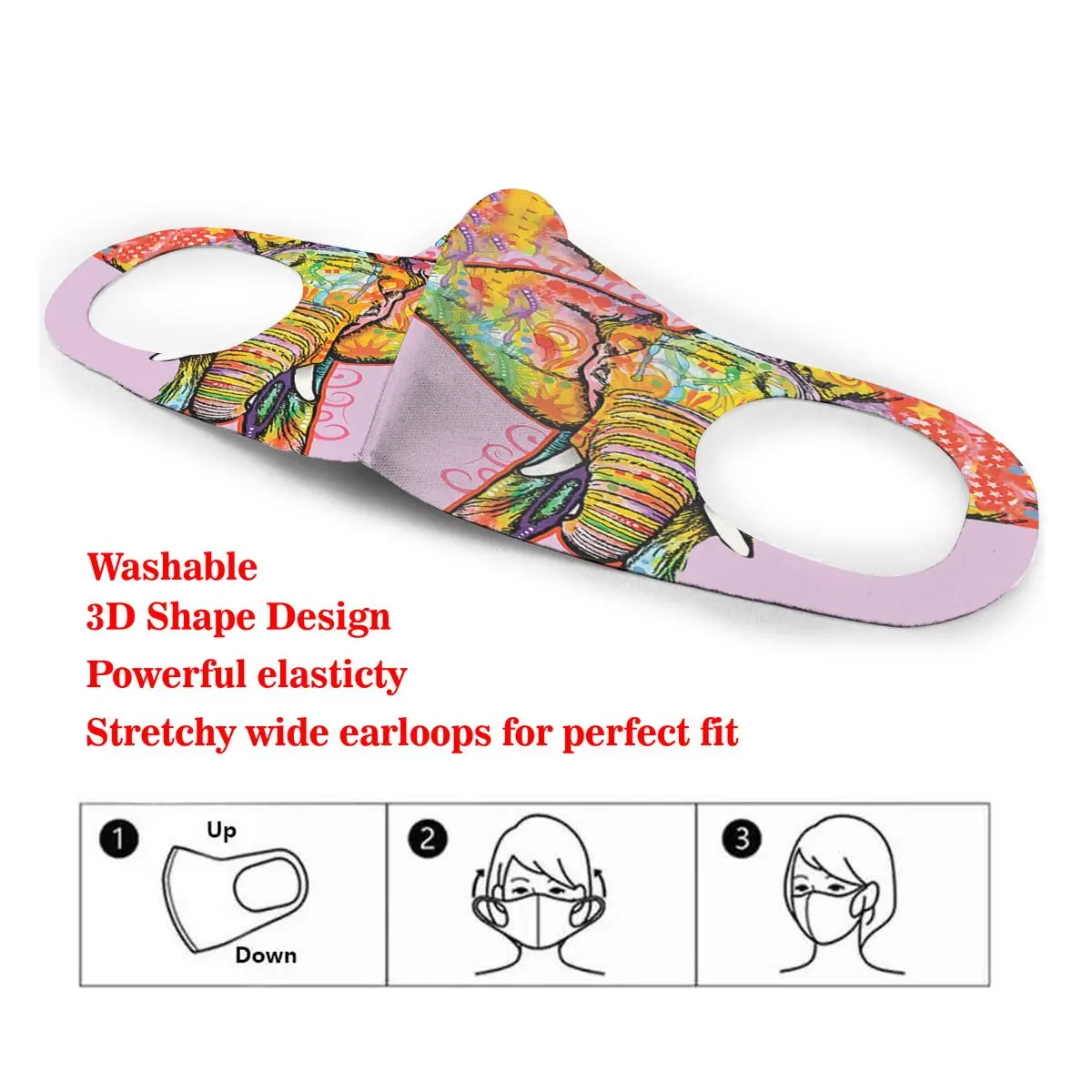 

Dust Mask Art Elephant Mouth Face Cover Respirator for Adult Kid Washable Reusable Anti Pollution