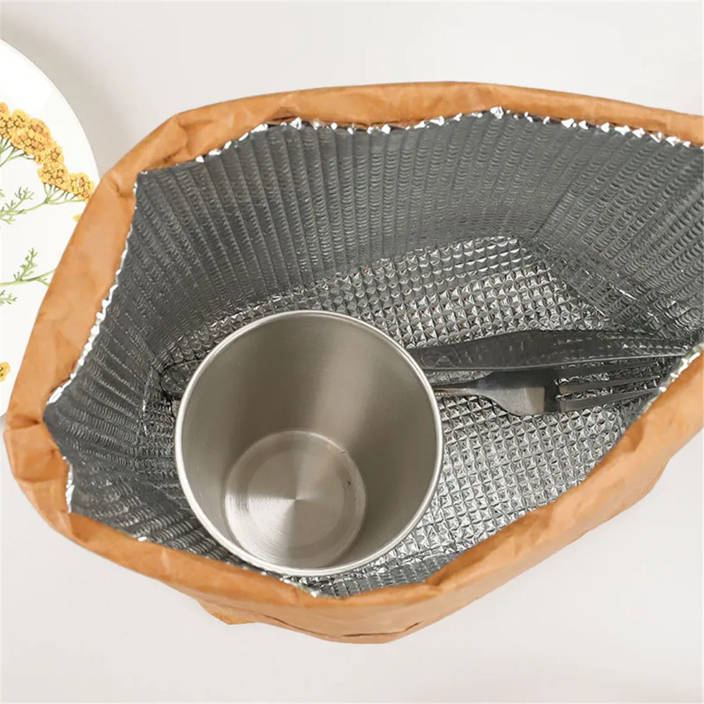 

1pcs Eco-friendly Merchandise Grocery Bags Kraft Paper Portable Reusable Thermal Snack Lunch Bags Insulated Holder