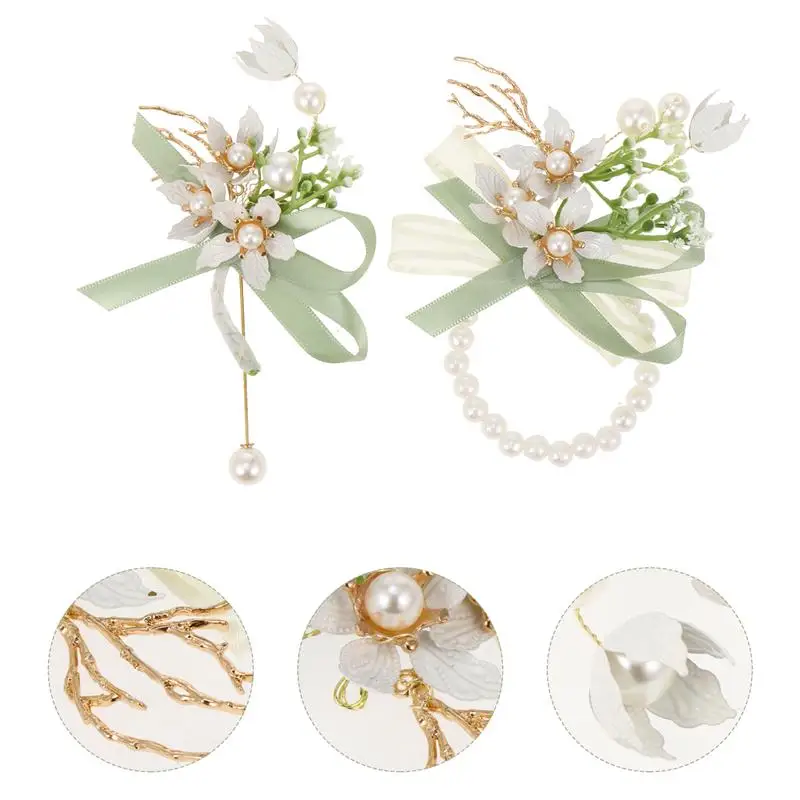 

2Pcs Exquisite Wedding Bride Corsages Flower Wristband Wedding Accessories