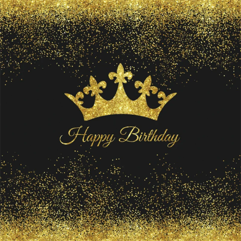 

Happy Birthday Party Bar Mitzvah Sweet 16th 18th Backdrop Golden Glitter Crown Decor Photography Background Custom Banner Studio