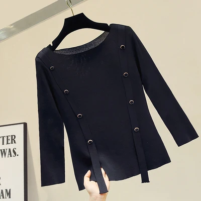 long sleeve black Одноцветная шелковая женская футболка с рукавом три четверти, модные топы, новое поступление - Цвет: long sleeve black