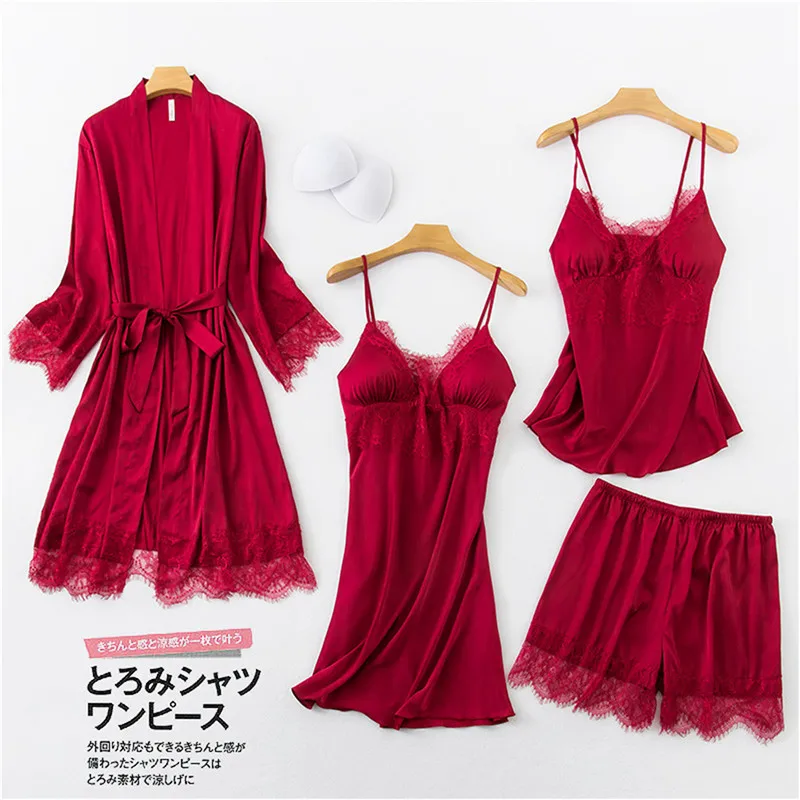 Атласная пижама Daeyard женская одежда для сна Женский пижамный комплект из 4