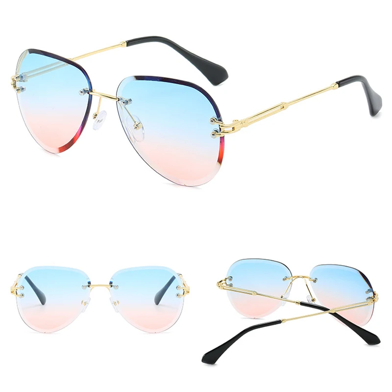 

Rimless Sunglasses Women Brand Designer Sun Glasses Gradient Shades Cutting Lens Ladies Frameless Metal Eyeglasses UV400