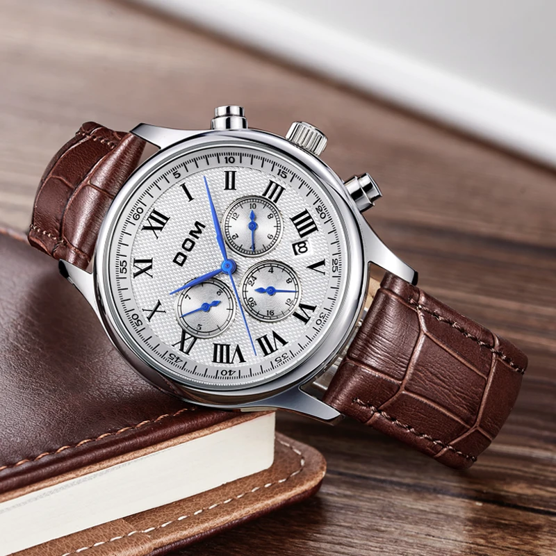 Часы DOM мужские водонепроницаемые механические с тремя циферблатами|Мужские