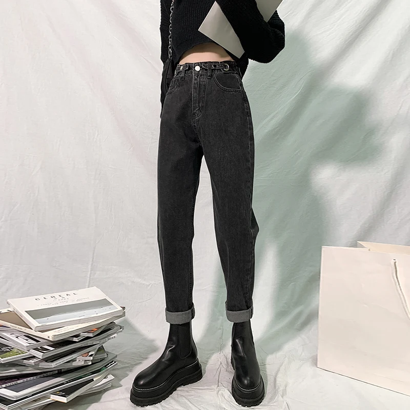 

2021 New Women Jeans Fashion Versatile Denim Ladie Long Harem Pants Vintage High Waist Jeans Girls Solid Casual Trousers
