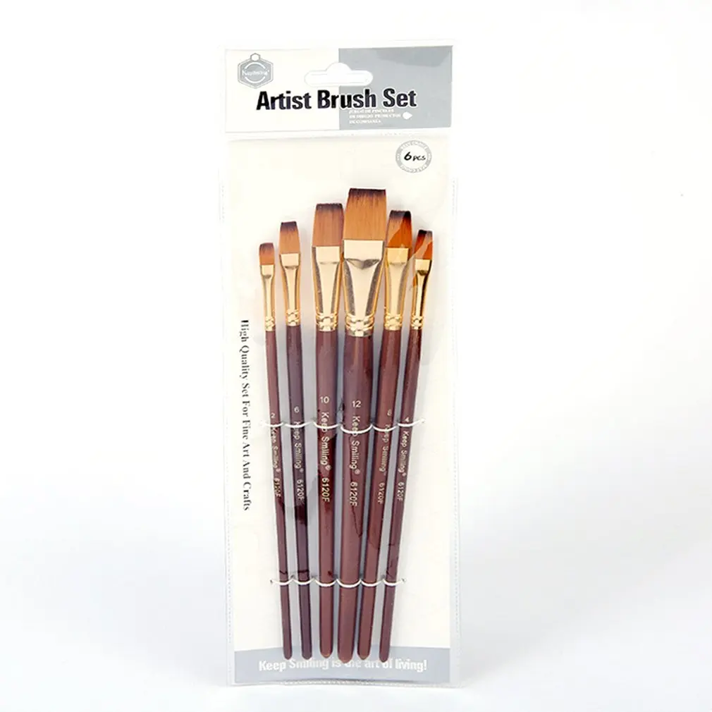 

6pcs Professional Painting Brush Watercolor Water Chalk Set Oil Painting Pen Pigment Flat Head for Beginner Drawing Accessory