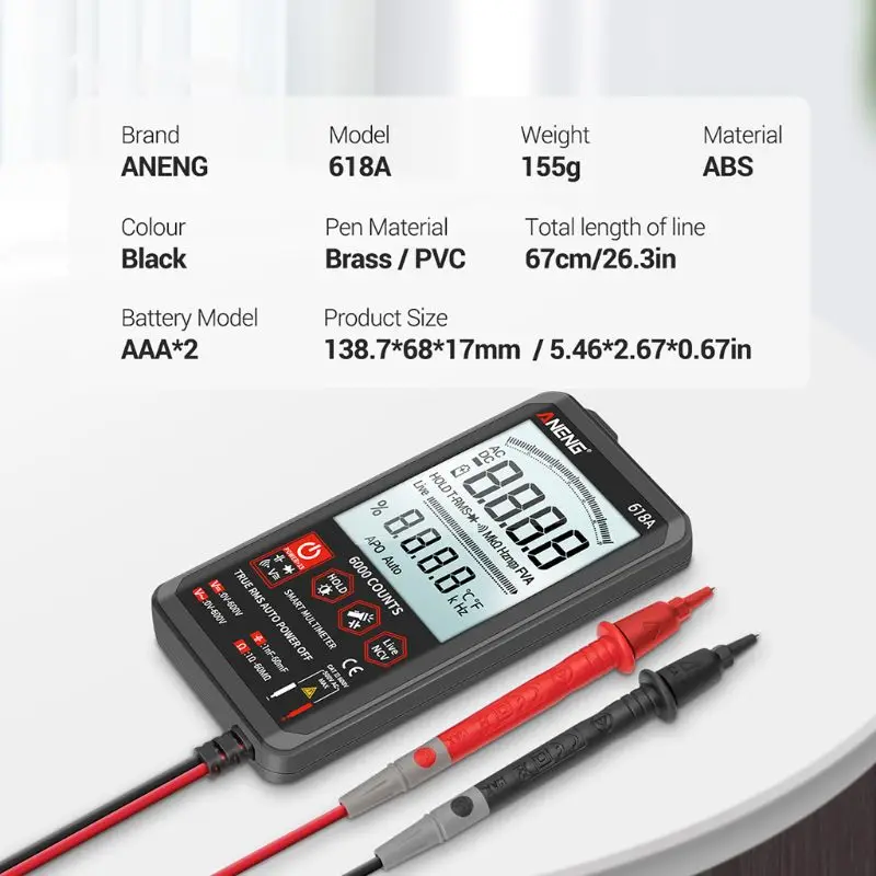 ANENG 618C Цифровой мультиметр Smart Touch DC аналоговая панель True RMS автоматический тестер