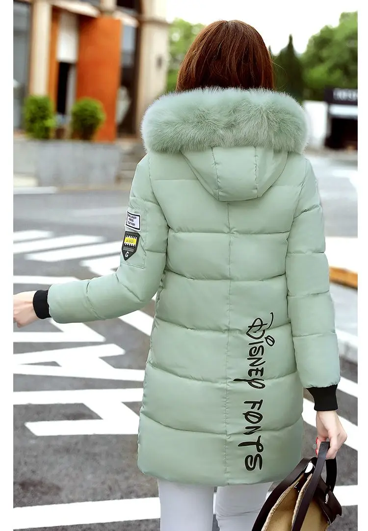 Women Winter Hooded Mid-long Jacket New Fashion Fur collar Thickening Warm Cotton Coat Casual Slim Female Parkas NZYD261A