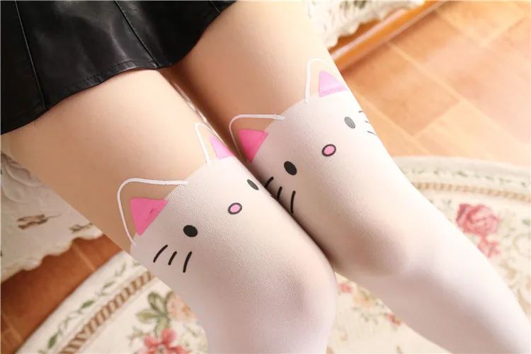 Японские Синдзюку праздник колена печать, шелковые носки hello kitty татуировки с котами, носки, зеленый отдых, высокие колготки