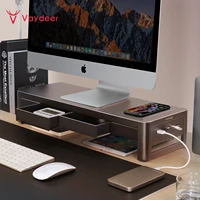 monitor stand riser usb3 0 hub support data transfer and wireless charging with drawer storage box desk organizer for laptop pc