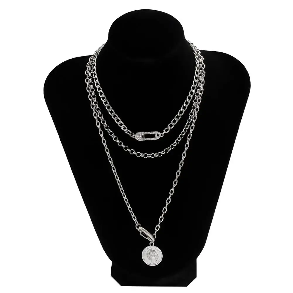 

SHIXIN 3 Pcs/Set Layered Crystal Paperclip Short Choker Necklace for Women Long Chains With Coin Pendants Necklaces 2020 Fashion