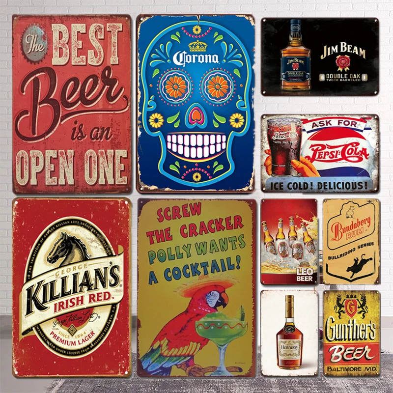 

Vintage Whiskey Metal Poster Signs Retro Beer Sticke Metal Plate Tin Sign Shabby Chic Man Cave Bar Pub Home Decoration Plaques