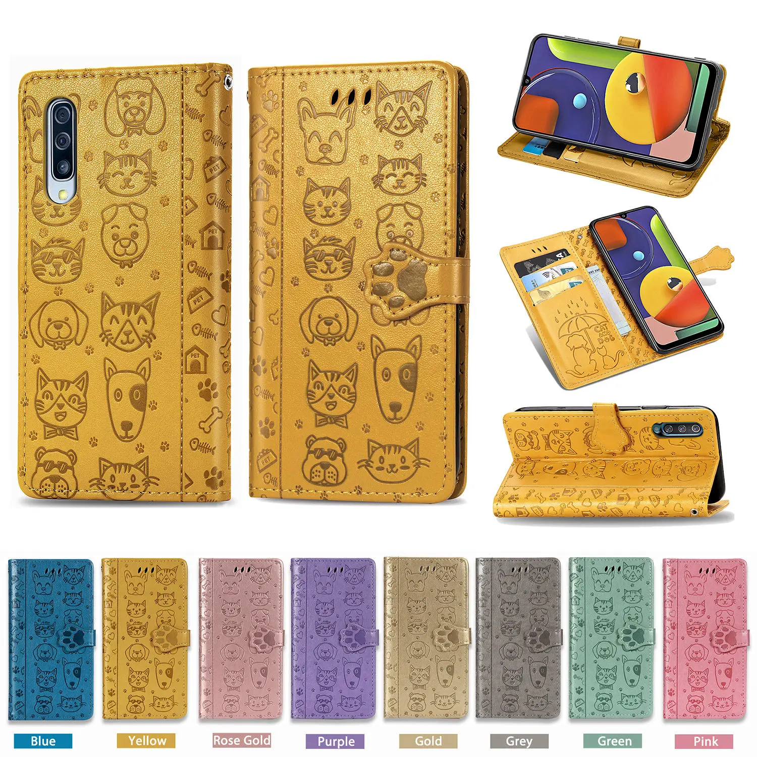Кожаный чехол кошелек с собакой и котом для Samsung Galaxy S11e S8 S9 S10 Plus A01 A10 A20S A30 A40 A50 A11 A31
