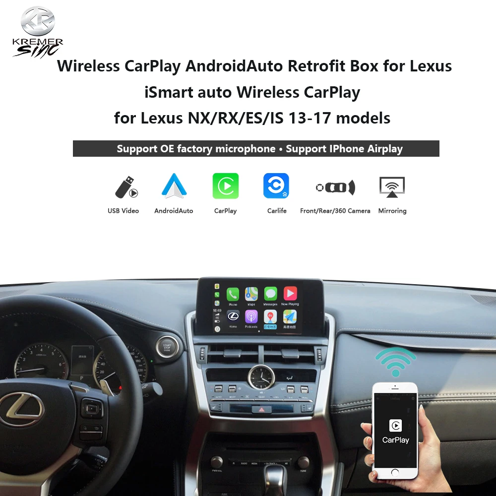 Зеркало SIRI беспроводной CarPlay AndroidAuto Retrofit коробка для Lexus iSmart авто NX/RX/ES/IS 13 17