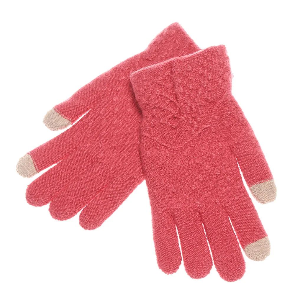 Style2-rose red Модные вязаные перчатки унисекс для женщин и мужчин, зимние теплые перчатки для экрана телефона, перчатки на весь палец, тянущиеся шерстяные варежки, аксессуары - Цвет: Style2-rose red