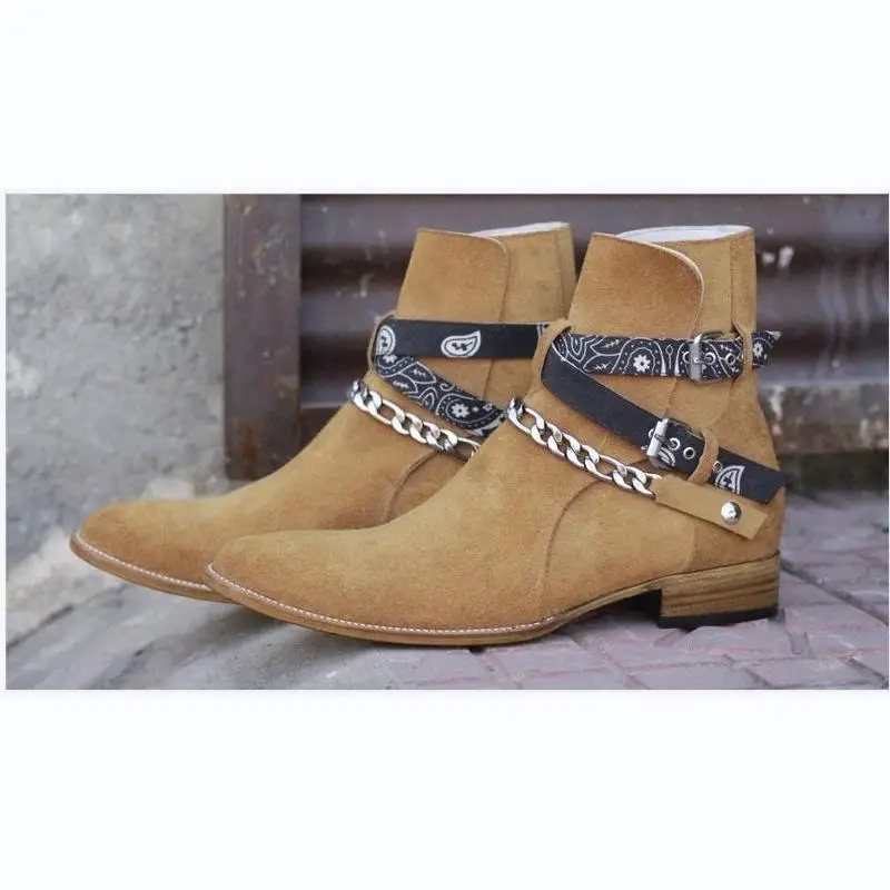 

Men fashion spring and autumn pointed lace up suede classic leisure comfort trend business Khaki out high ankle boots 8KH497