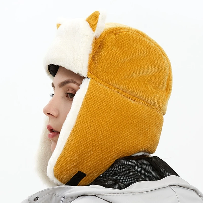Женская зимняя утолщенная плюшевая подкладка шапка-охотник Симпатичные кошачьи