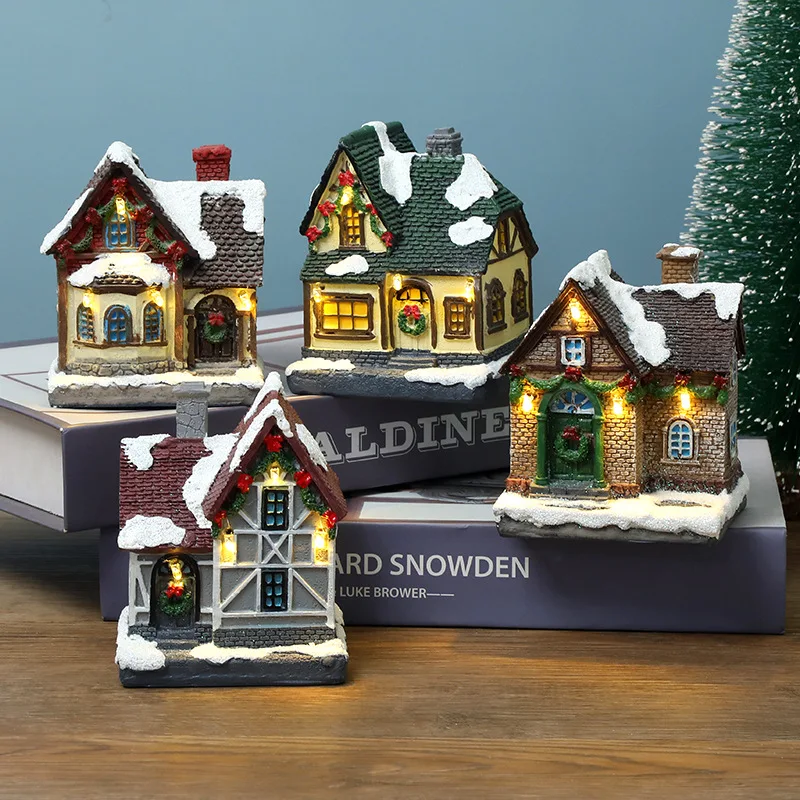 

Led Light Christmas Scene Village Houses Town Decoration with Warm White 2021 Xmas Christmas Ornament Kids Gift for Home Decor