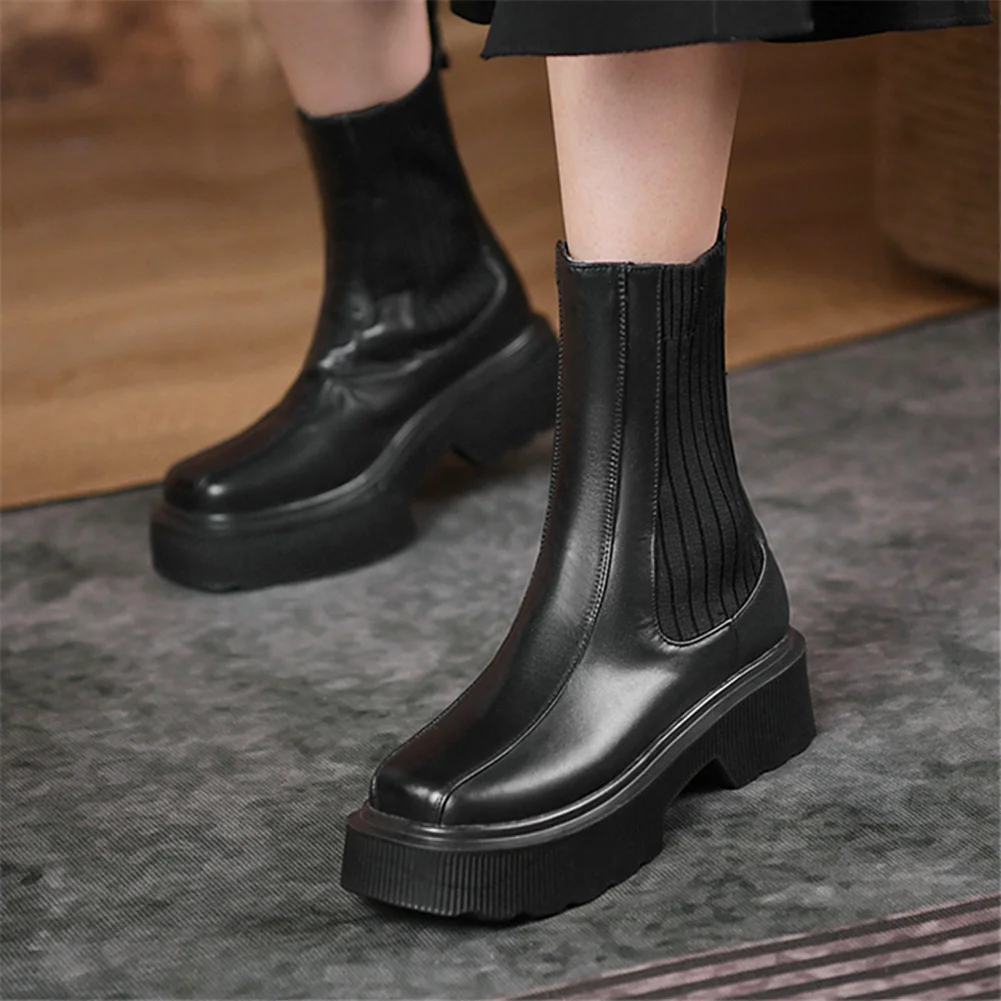 

KariLuna Fashion Concise Comfy Big Size 41 Women Shoes Zipper Square Heel Platform Ankle Solid Modern Boots