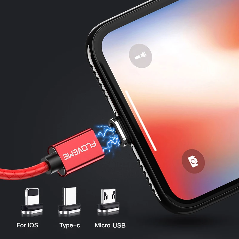 Магнитный кабель FLOVEME Micro USB Type C Lighting для iPhone 1 м 3 А быстрой зарядки магнитное