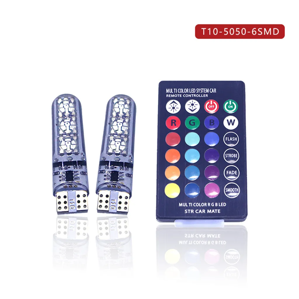 Kongyide автомобильный светильник 2 x T10 5050 силиконовый 6 SMD пульт дистанционного управления RGB светодиодный автомобильный купольный светильник для чтения Романтический декоративный светильник