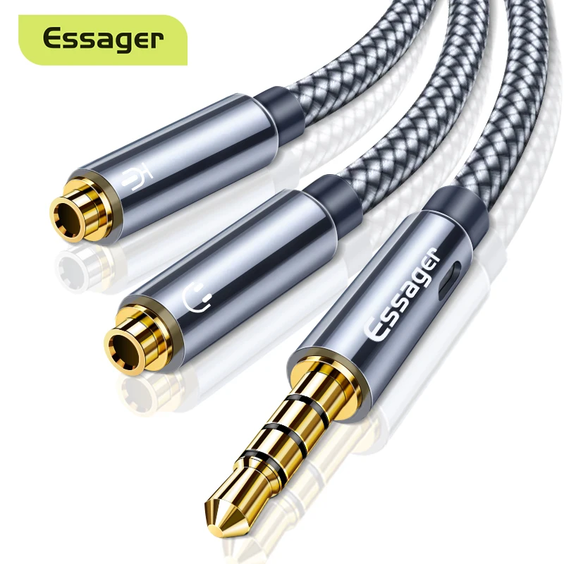 

Essager Earphone Audio Splitter Cable 3.5mm Male to 2 Female Jack 3.5mm Mic Y Splitter Aux Cable for Laptop PC Headphone Adapter