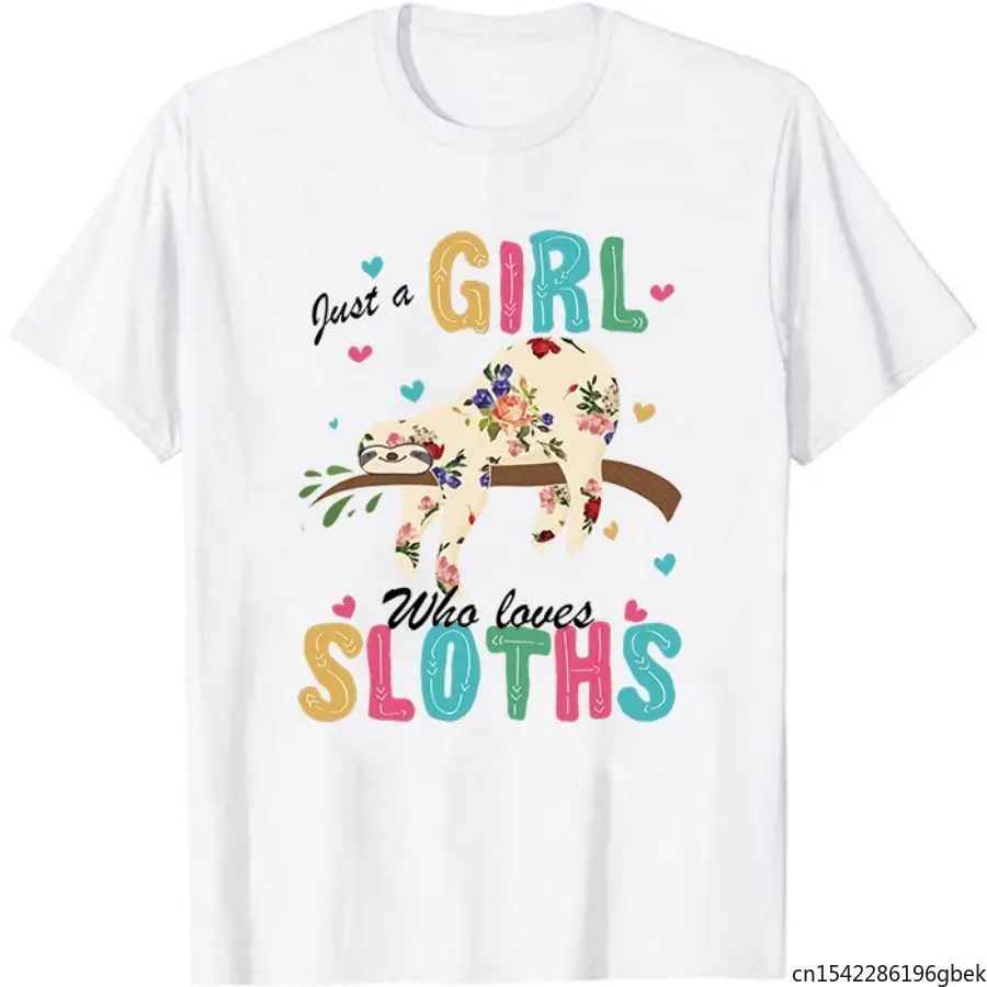 

Just A Girl Who Loves Sloths Casual Funny Sloths Lover Gifts T-Shirt Summer Funny Sloths Pattern Short Sleeves