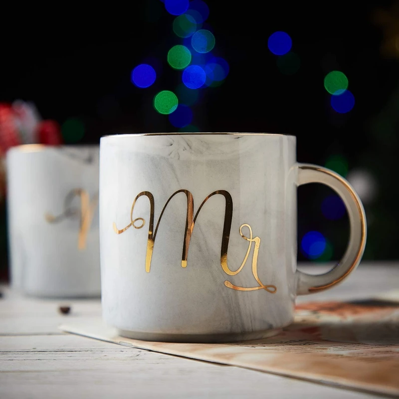 Промо акция! Набор кофейных кружек: мистер и миссис мраморные цветные