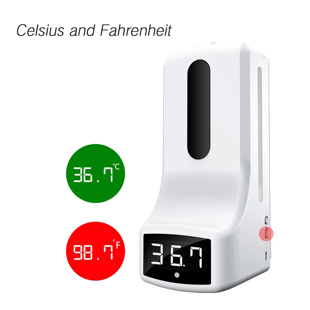 

2 in 1 Infrared Thermometer K9 Automatic Soap Dispenser Palm Temperature Measurement and Disinfection Integrated Machine 1000ml