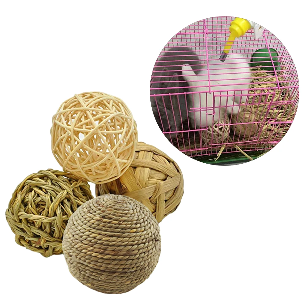 4 Pcs Pet Balls Rabbit Toys Bunny Straw Rattan Woven Chewing Ball Teeth Cleaning Training Biting | Дом и сад