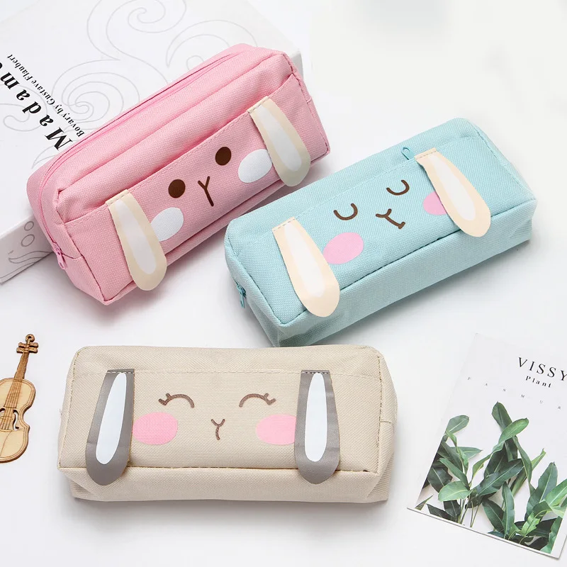 

Bunny cute pencil case Children pencil bag Canvas pen case School supplies storage bag Student stationery bag kawaii pen bag