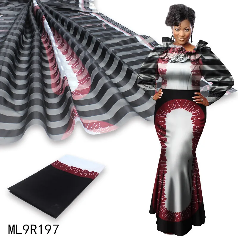 

High Quality African Organza Ribbon Fabric Silk Printed Wax 2020 New Design Satin Wax Fabric Dress 6 Yards/lot ML9R181-ML9R200