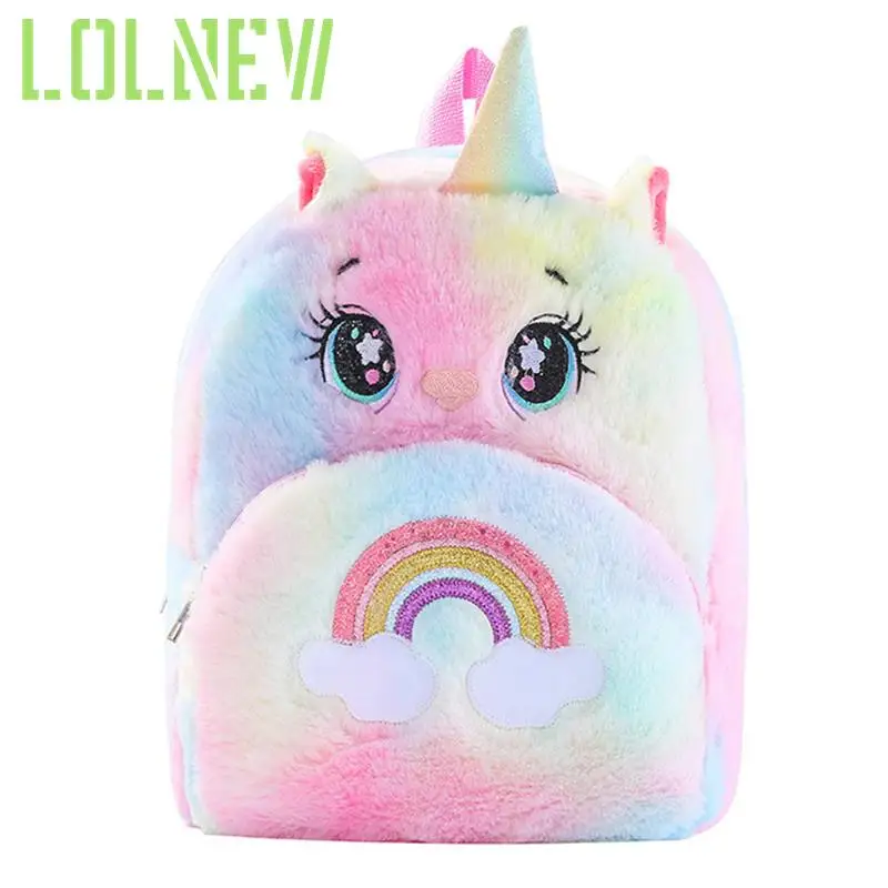 Rainbow Unicron Backpack Girl Plush Backpacks Cute Fashion Soft Colorful Fur Backpacks Children Schoolbag Kids Gift Book Bag