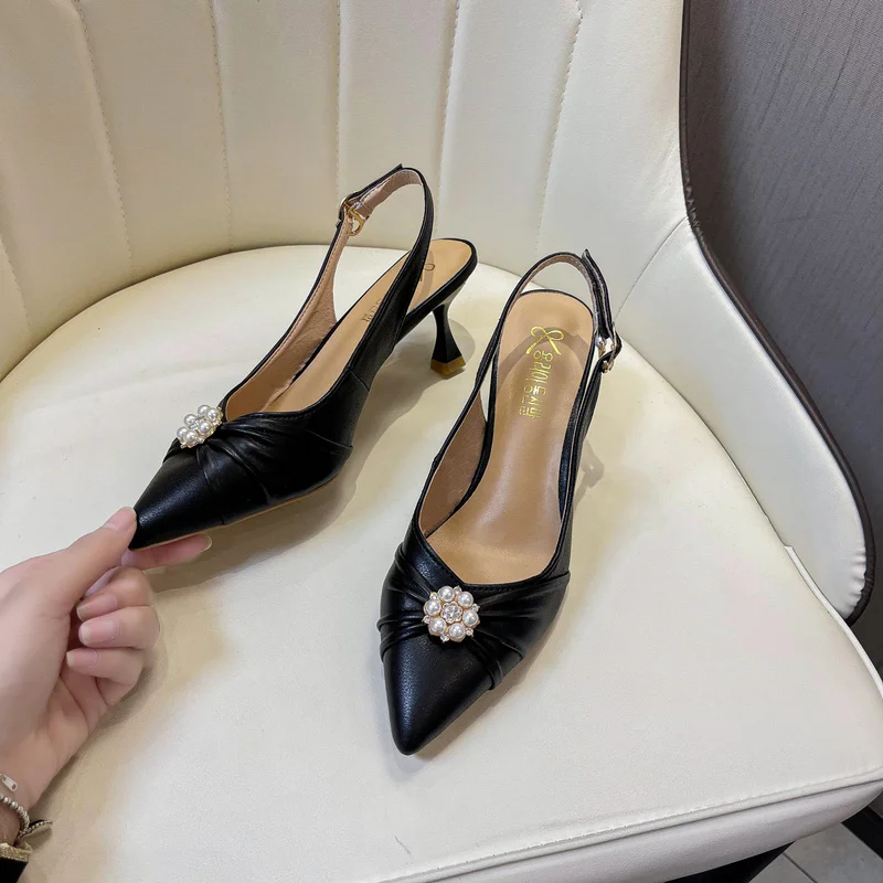 

Pearl Decoration Sandals For Women Elegant Pearl Decoration High Heels Pumps Summer Wedding Pointed Toe Shoes Woman
