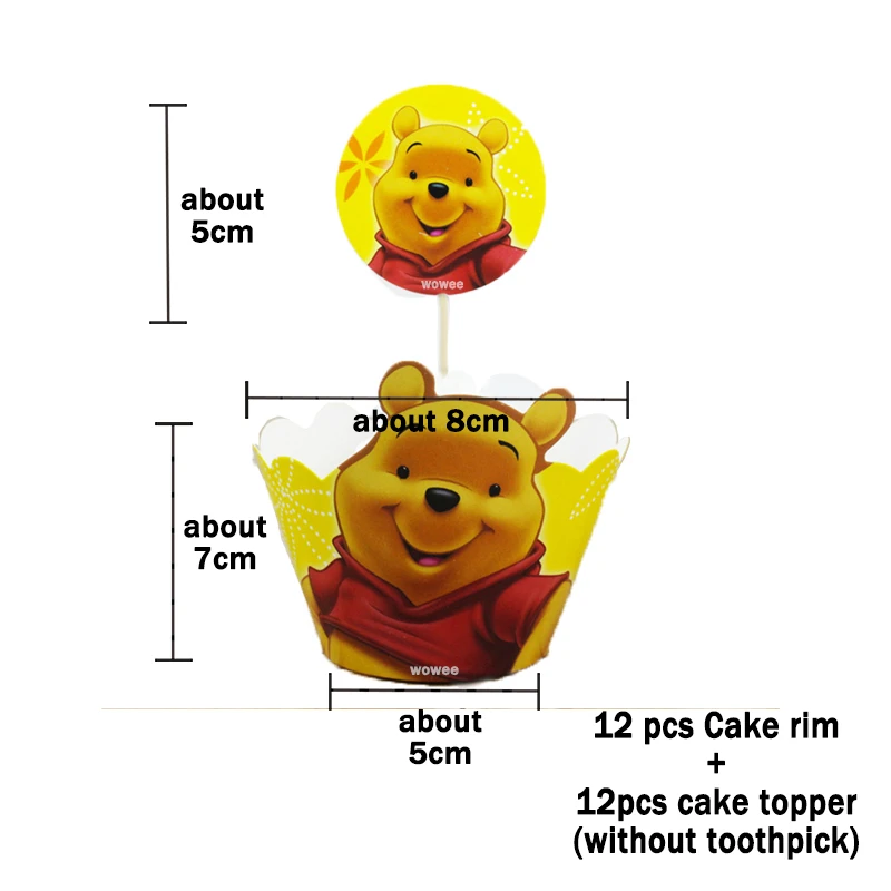 12Rim 12Caketopper 2,5 метровый плакат с медвежонком Винни, праздничные принадлежности для дня рождения, праздничные украшения, вечерние украшения - Цвет: 12Rim 12Caketopper