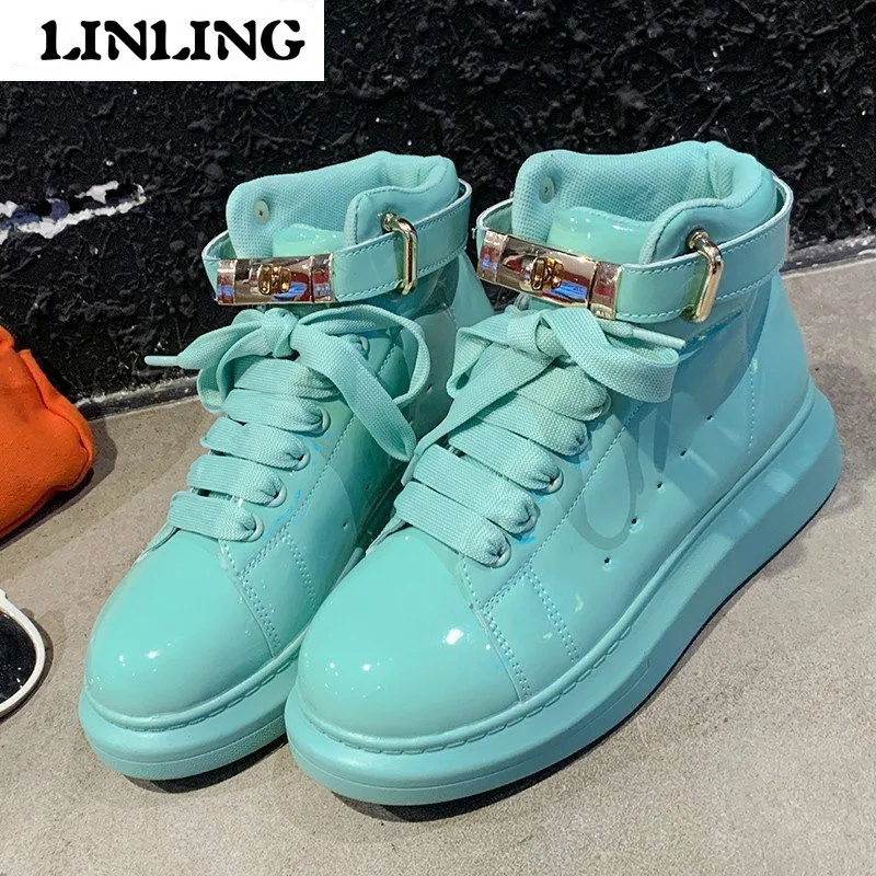 

2020 New Leather Women Sneakers Platform Women Causal Shoes Lace Up Vulcanized Shoes Shoes Fashion Lock Women Trianers Shoes